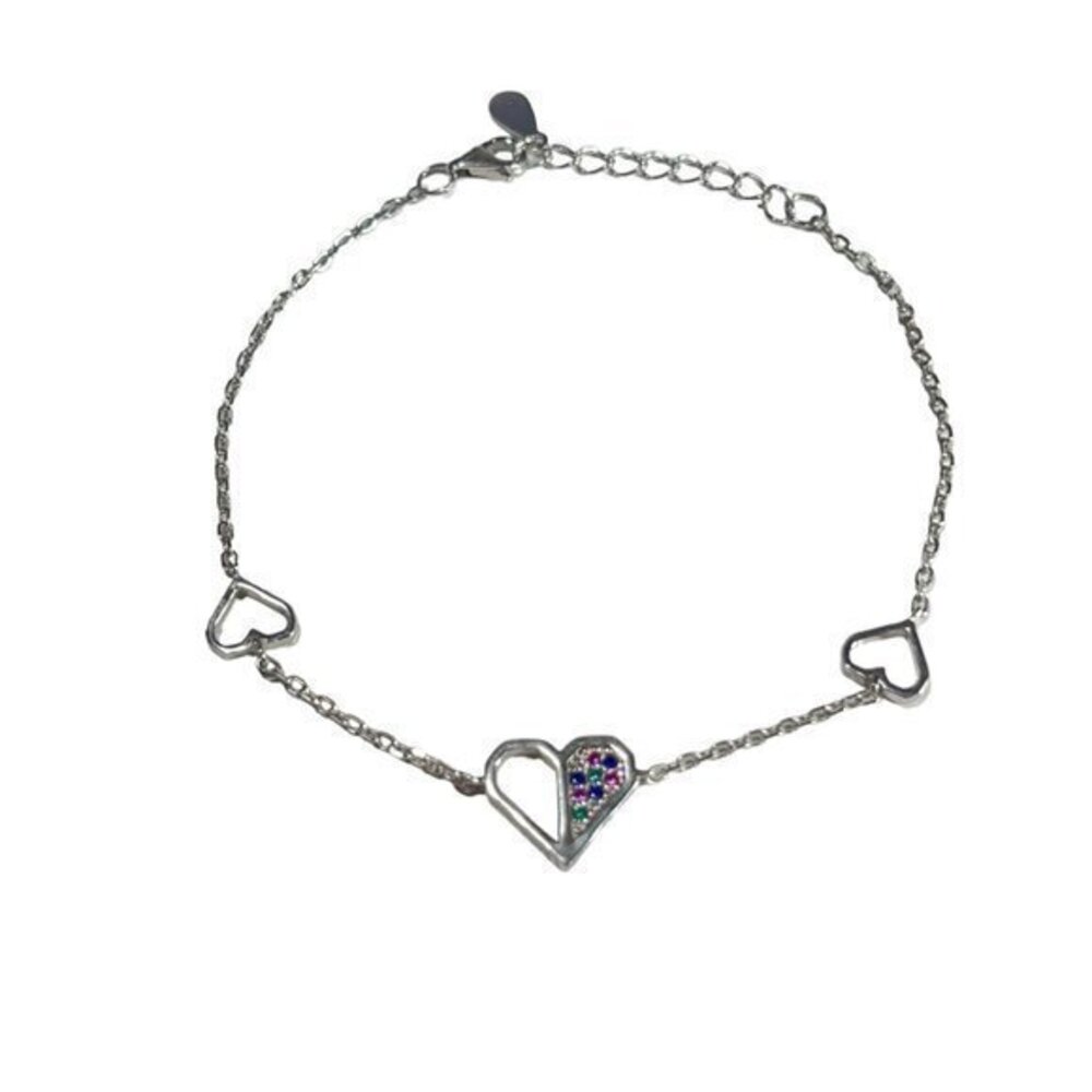925 Sterling Silver Heart Cubic Zirconia Bracelet - New